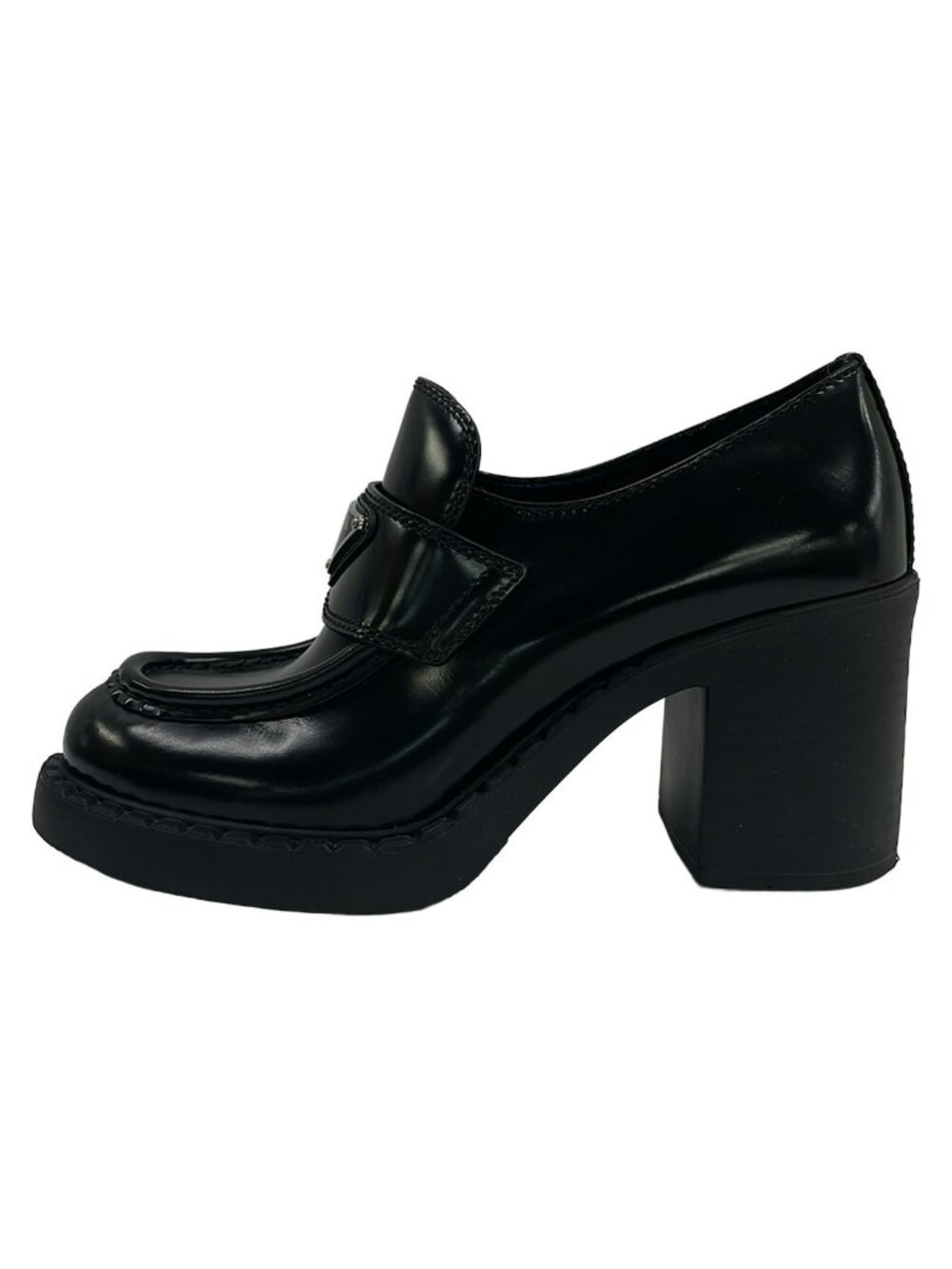 Prada Loafers Black Triangle Logo Highheels Leather